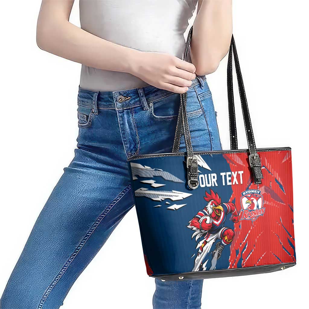 Personalized Sydney Roosters Leather Tote Bag Dynamic Lightning Mascot Rugby Australia