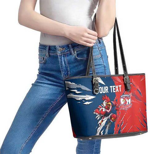 Personalized Sydney Roosters Leather Tote Bag Dynamic Lightning Mascot Rugby Australia