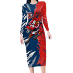 Personalized Sydney Roosters Long Sleeve Bodycon Dress Dynamic Lightning Mascot Rugby Australia