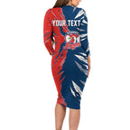 Personalized Sydney Roosters Long Sleeve Bodycon Dress Dynamic Lightning Mascot Rugby Australia