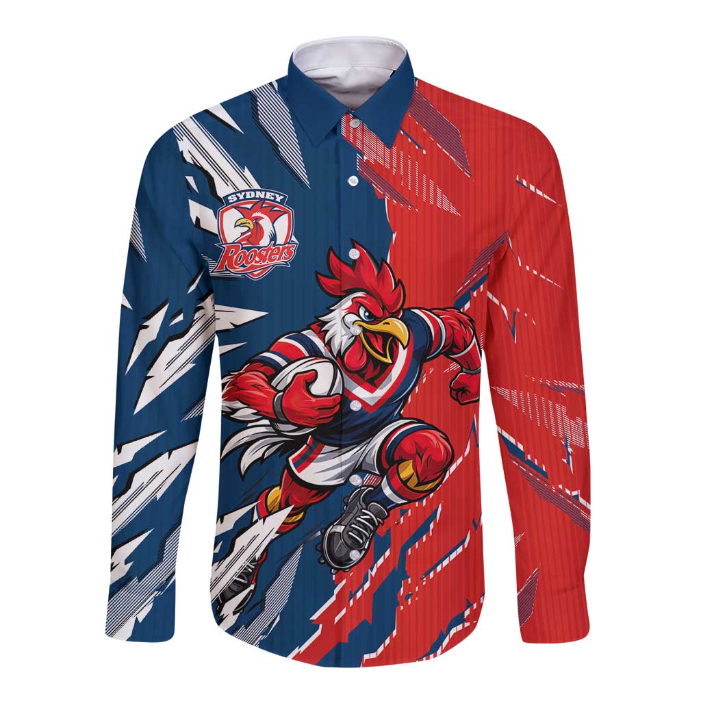Personalized Sydney Roosters Long Sleeve Button Shirt Dynamic Lightning Mascot Rugby Australia