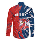 Personalized Sydney Roosters Long Sleeve Button Shirt Dynamic Lightning Mascot Rugby Australia