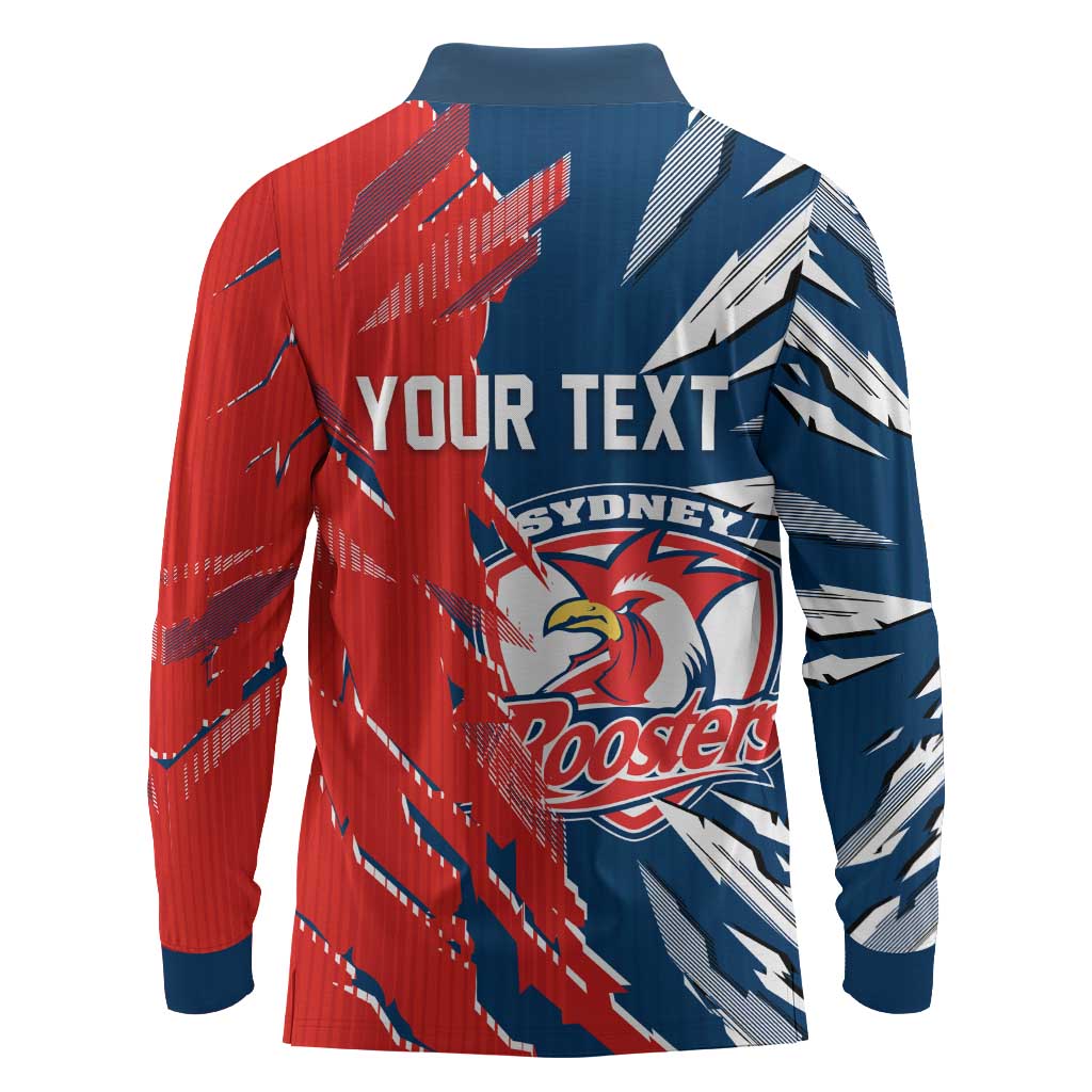 Personalized Sydney Roosters Long Sleeve Polo Shirt Dynamic Lightning Mascot Rugby Australia