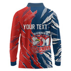 Personalized Sydney Roosters Long Sleeve Polo Shirt Dynamic Lightning Mascot Rugby Australia