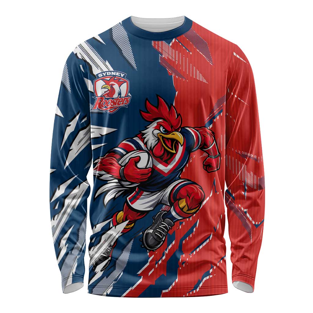 Personalized Sydney Roosters Long Sleeve Shirt Dynamic Lightning Mascot Rugby Australia