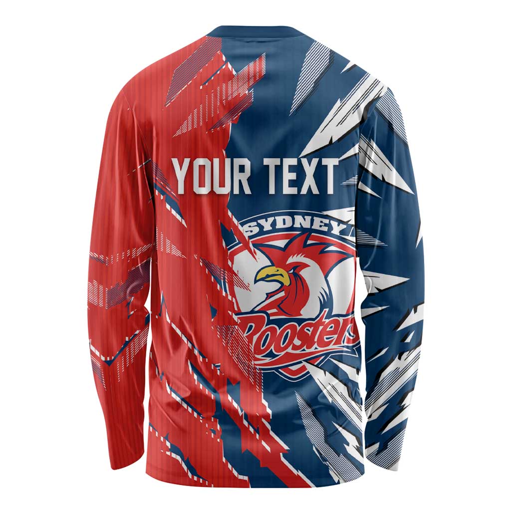 Personalized Sydney Roosters Long Sleeve Shirt Dynamic Lightning Mascot Rugby Australia