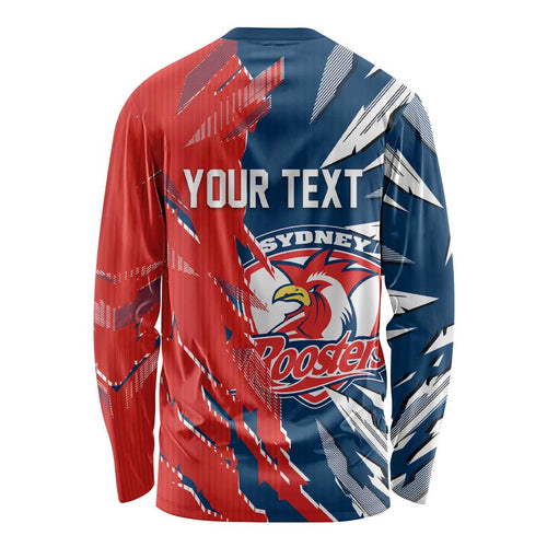 Personalized Sydney Roosters Long Sleeve Shirt Dynamic Lightning Mascot Rugby Australia