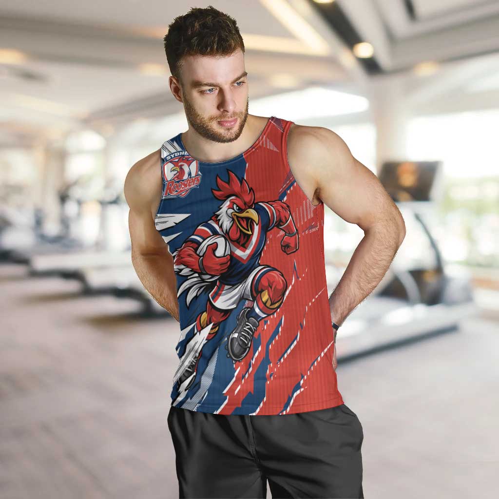 Personalized Sydney Roosters Men Tank Top Dynamic Lightning Mascot Rugby Australia