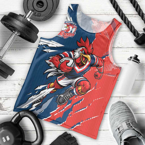 Personalized Sydney Roosters Men Tank Top Dynamic Lightning Mascot Rugby Australia