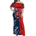 Personalized Sydney Roosters Off Shoulder Maxi Dress Dynamic Lightning Mascot Rugby Australia