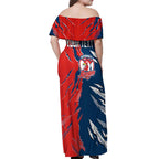 Personalized Sydney Roosters Off Shoulder Maxi Dress Dynamic Lightning Mascot Rugby Australia