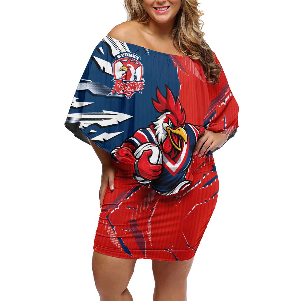 Personalized Sydney Roosters Off Shoulder Short Dress Dynamic Lightning Mascot Rugby Australia