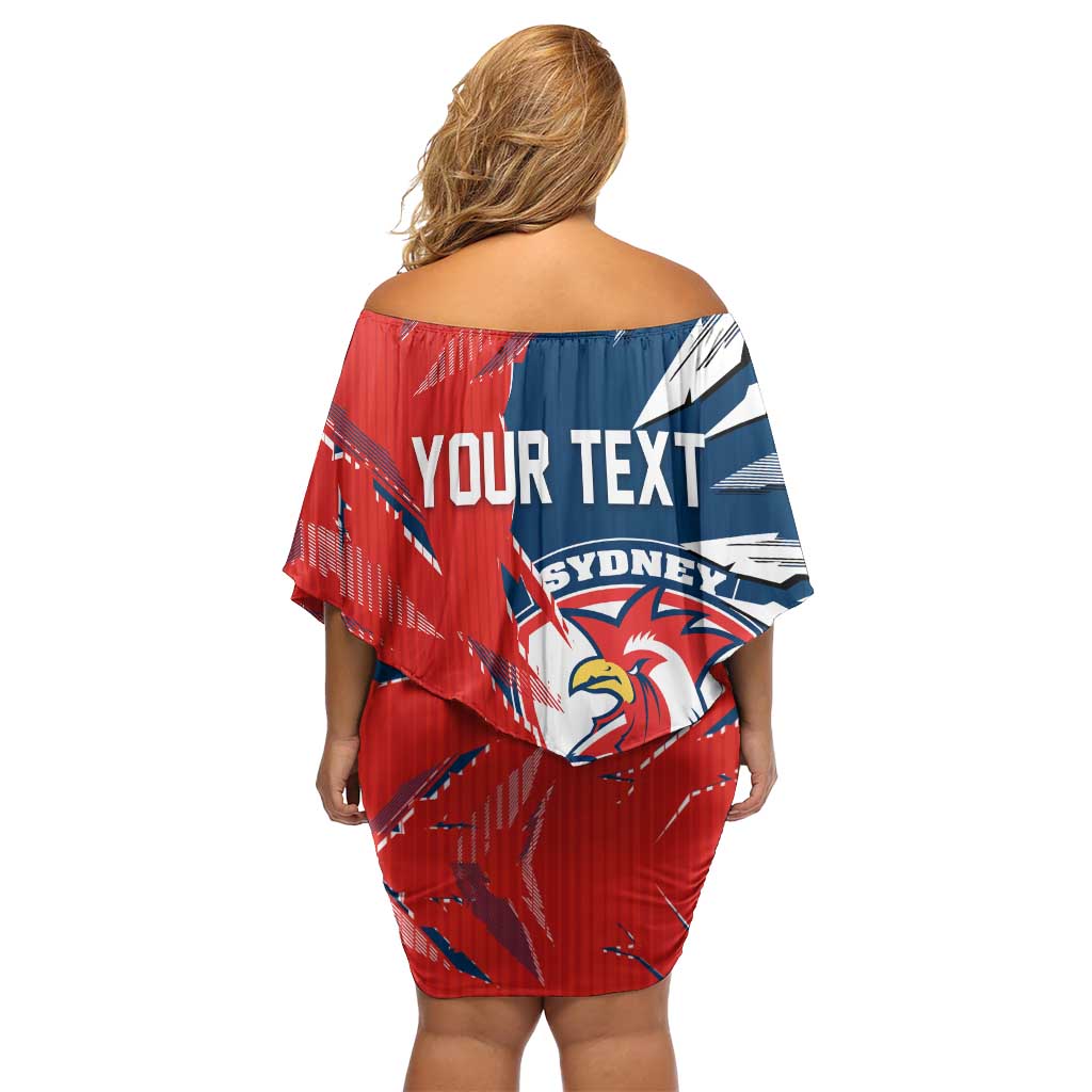 Personalized Sydney Roosters Off Shoulder Short Dress Dynamic Lightning Mascot Rugby Australia