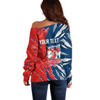 Personalized Sydney Roosters Off Shoulder Sweater Dynamic Lightning Mascot Rugby Australia