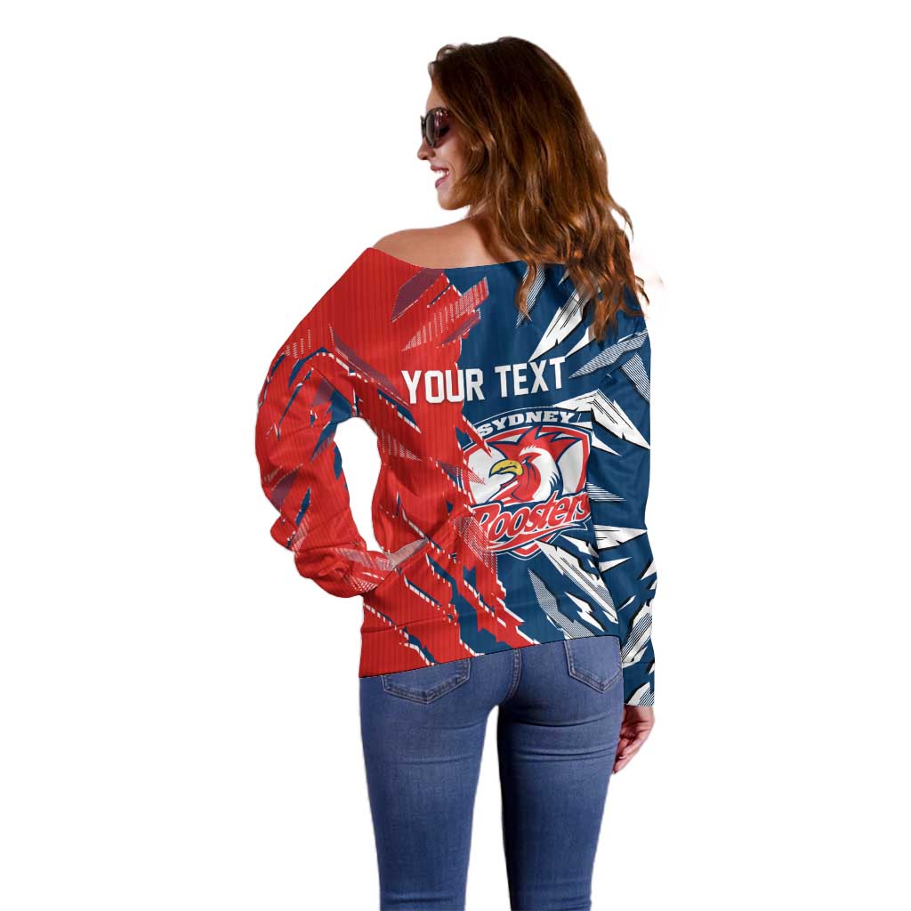 Personalized Sydney Roosters Off Shoulder Sweater Dynamic Lightning Mascot Rugby Australia