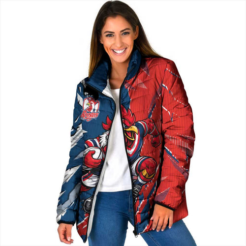 Personalized Sydney Roosters Padded Jacket Dynamic Lightning Mascot Rugby Australia