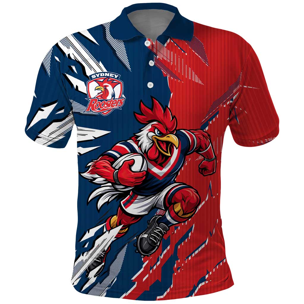 Personalized Sydney Roosters Polo Shirt Dynamic Lightning Mascot Rugby Australia