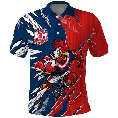 Personalized Sydney Roosters Polo Shirt Dynamic Lightning Mascot Rugby Australia