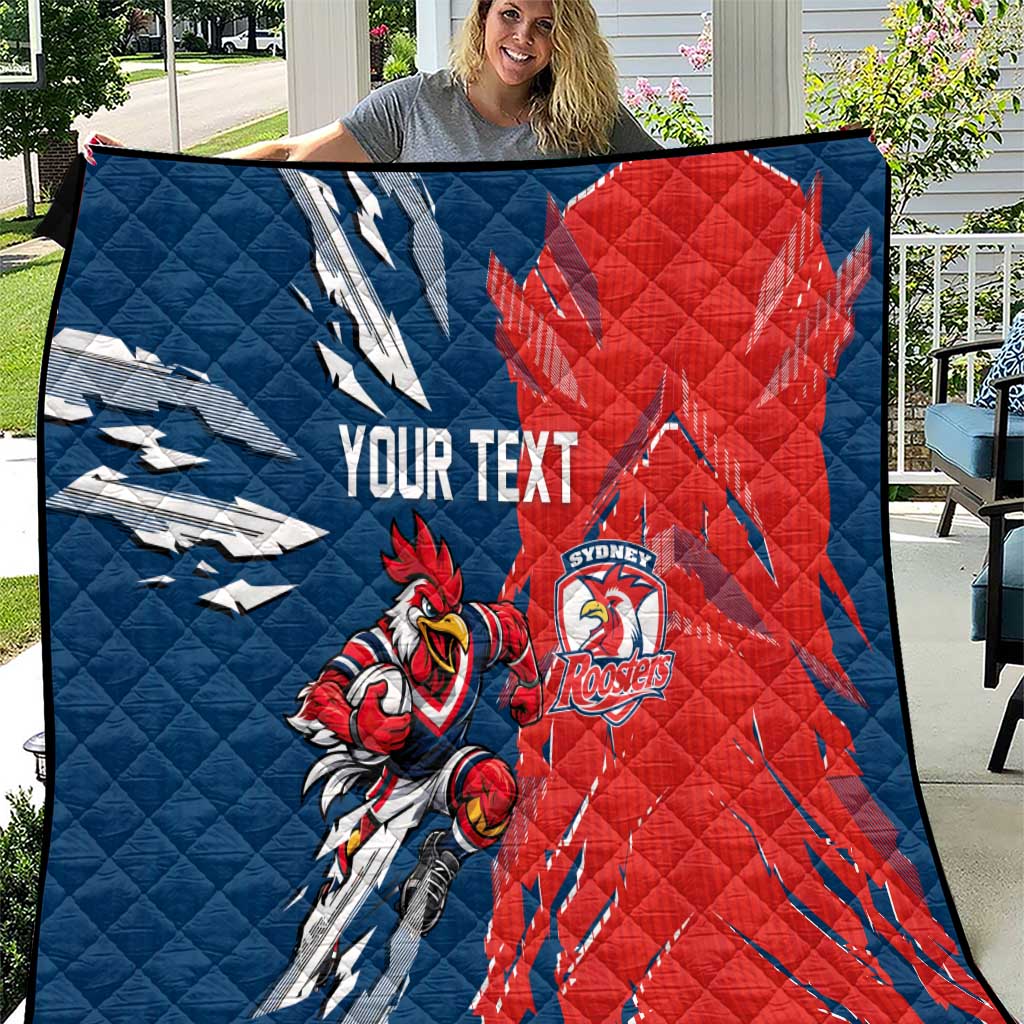 Personalized Sydney Roosters Quilt Dynamic Lightning Mascot Rugby Australia
