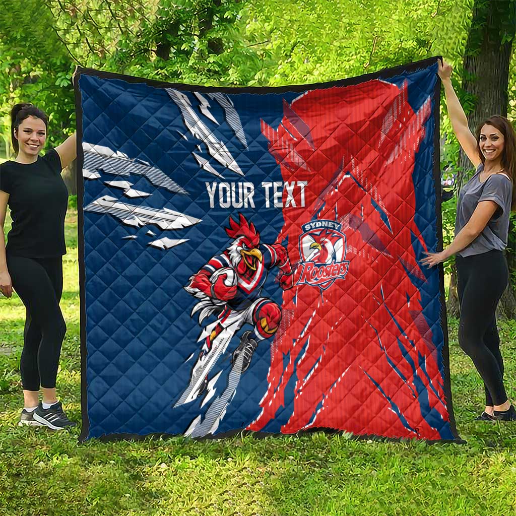 Personalized Sydney Roosters Quilt Dynamic Lightning Mascot Rugby Australia