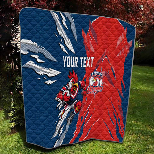 Personalized Sydney Roosters Quilt Dynamic Lightning Mascot Rugby Australia