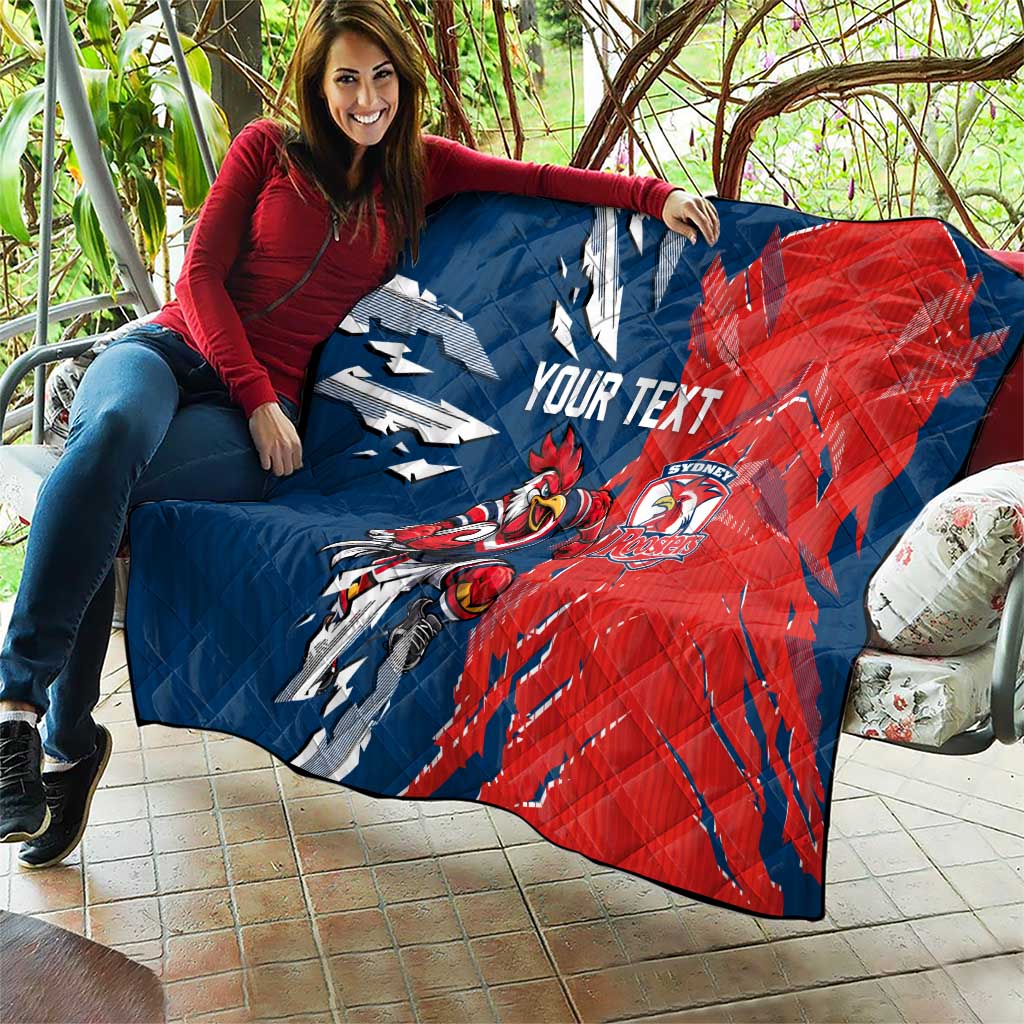 Personalized Sydney Roosters Quilt Dynamic Lightning Mascot Rugby Australia