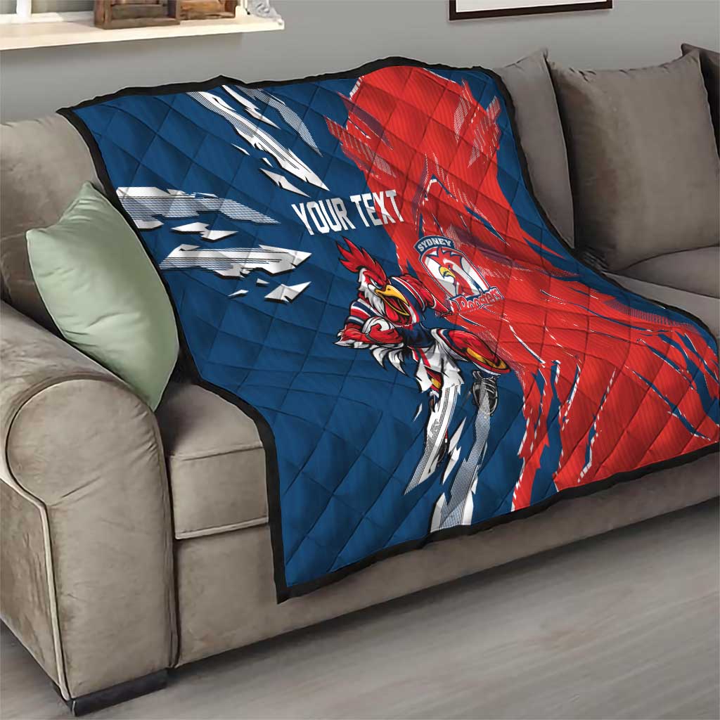 Personalized Sydney Roosters Quilt Dynamic Lightning Mascot Rugby Australia