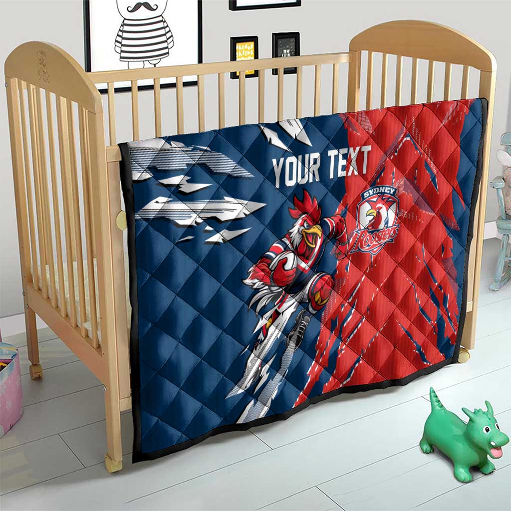 Personalized Sydney Roosters Quilt Dynamic Lightning Mascot Rugby Australia