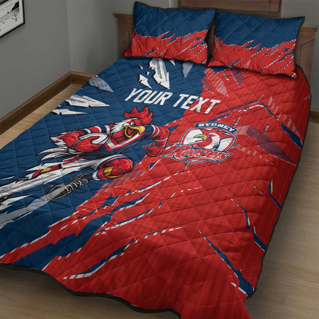 Personalized Sydney Roosters Quilt Bed Set Dynamic Lightning Mascot Rugby Australia