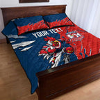 Personalized Sydney Roosters Quilt Bed Set Dynamic Lightning Mascot Rugby Australia