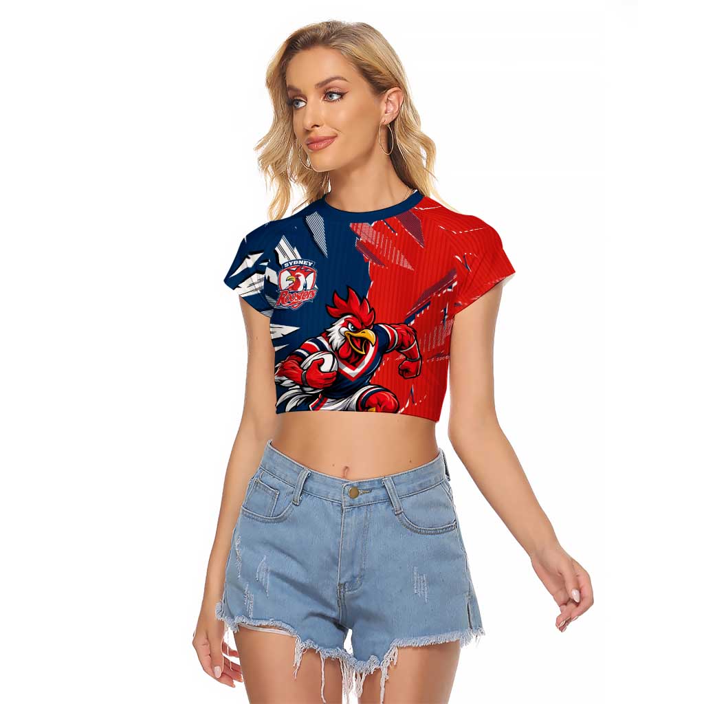 Personalized Sydney Roosters Raglan Cropped T Shirt Dynamic Lightning Mascot Rugby Australia