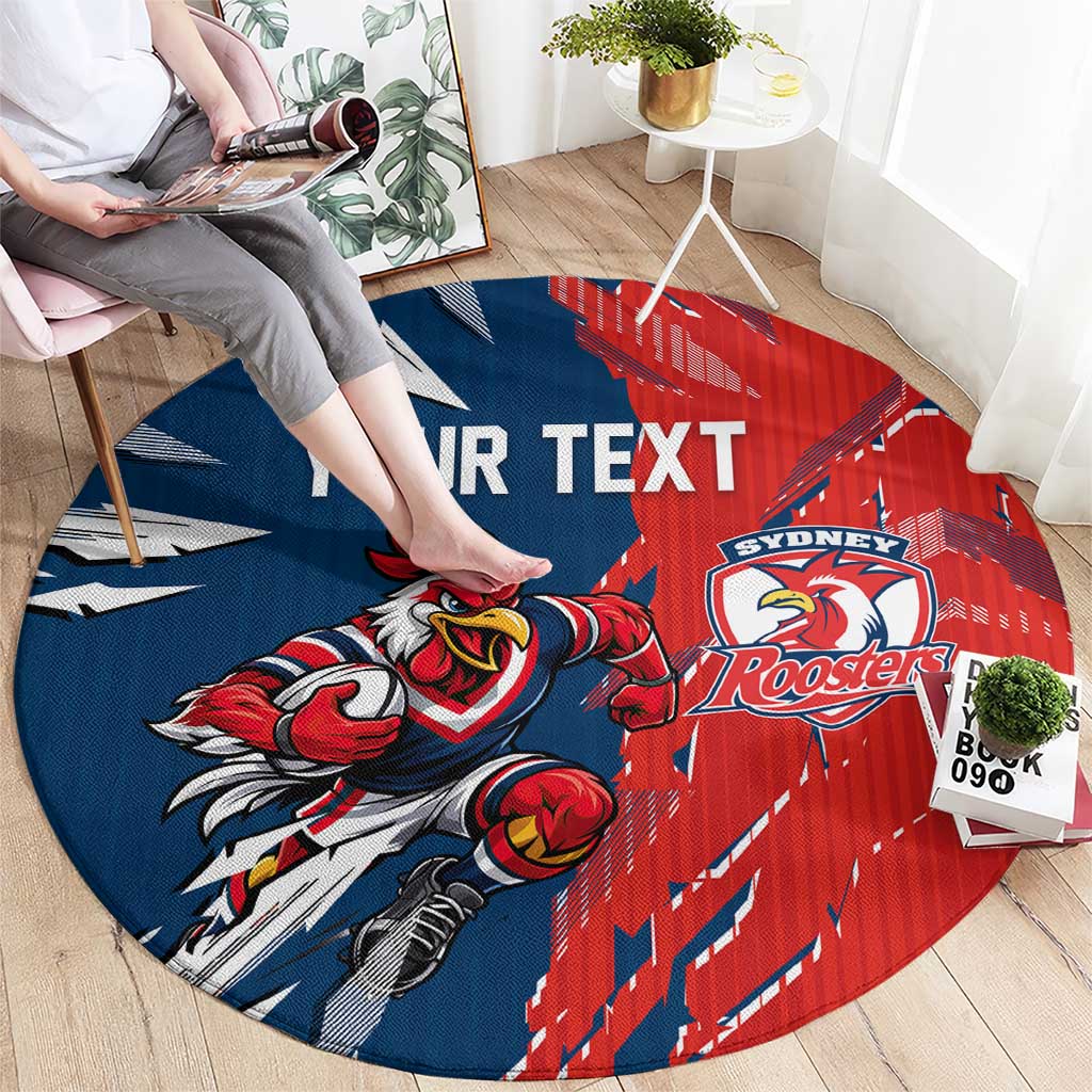 Personalized Sydney Roosters Round Carpet Dynamic Lightning Mascot Rugby Australia