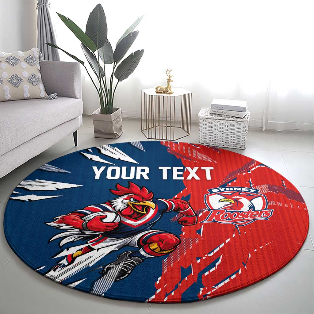Personalized Sydney Roosters Round Carpet Dynamic Lightning Mascot Rugby Australia