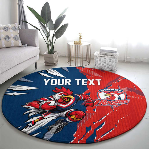 Personalized Sydney Roosters Round Carpet Dynamic Lightning Mascot Rugby Australia