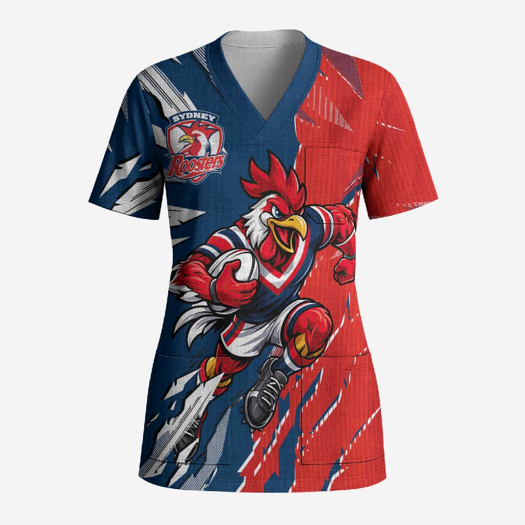 Personalized Sydney Roosters Scrub Top Dynamic Lightning Mascot Rugby Australia