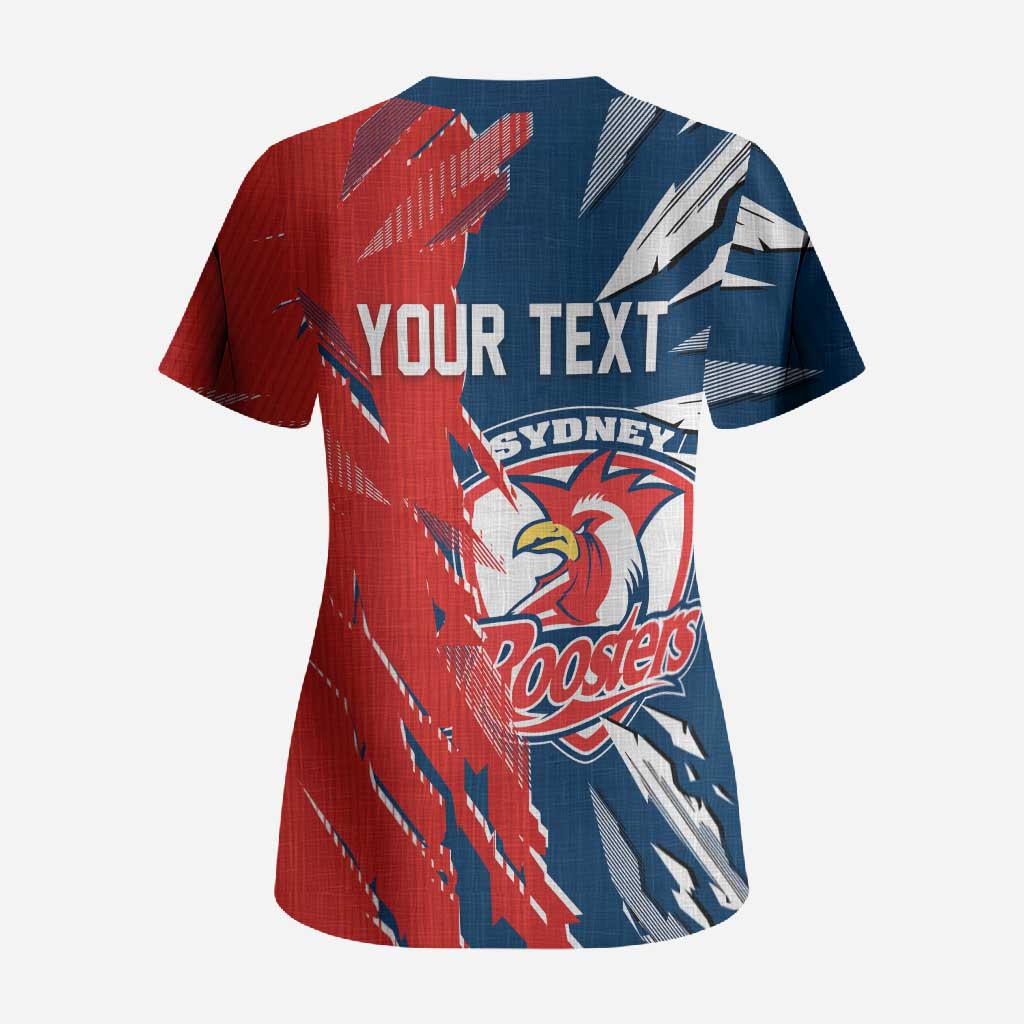 Personalized Sydney Roosters Scrub Top Dynamic Lightning Mascot Rugby Australia