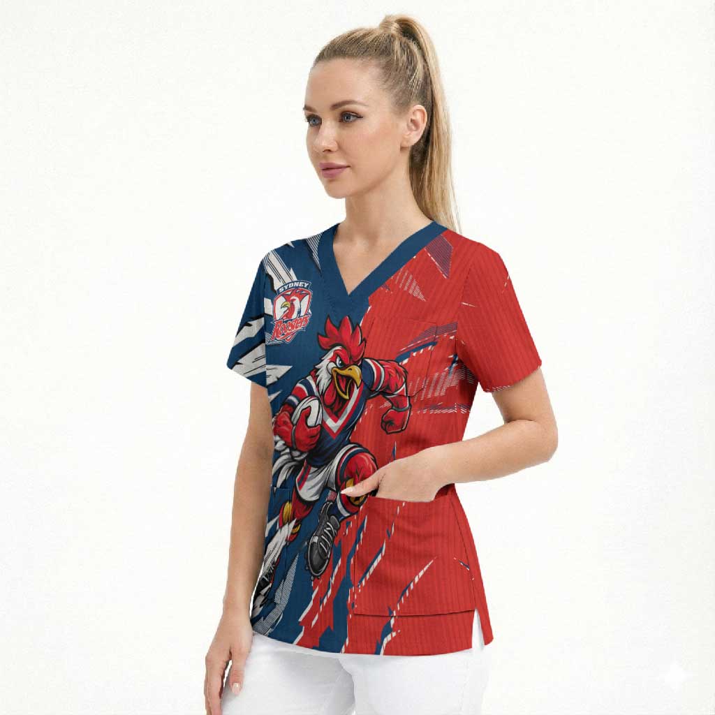 Personalized Sydney Roosters Scrub Top Dynamic Lightning Mascot Rugby Australia