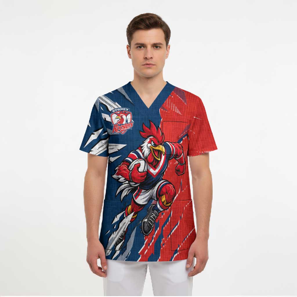 Personalized Sydney Roosters Scrub Top Dynamic Lightning Mascot Rugby Australia