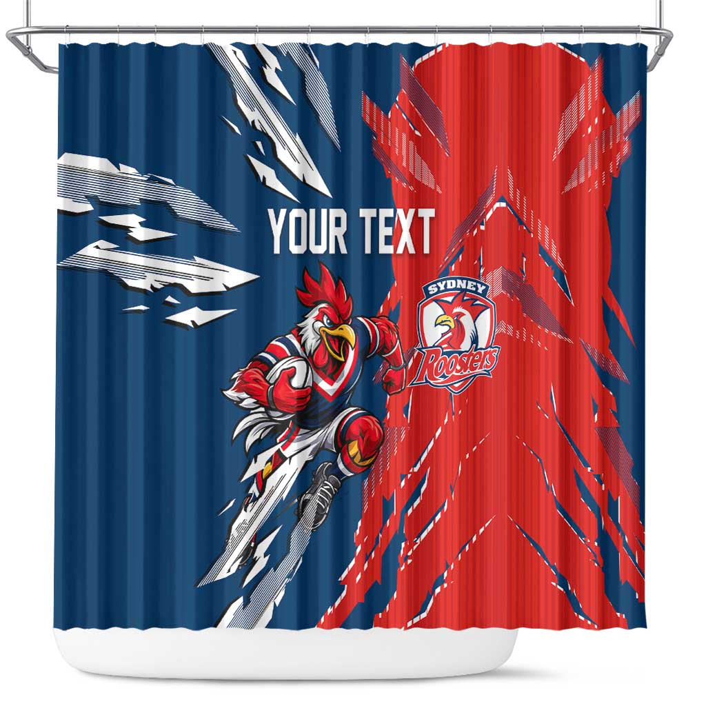 Personalized Sydney Roosters Shower Curtain Dynamic Lightning Mascot Rugby Australia