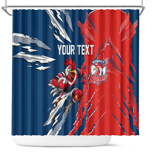 Personalized Sydney Roosters Shower Curtain Dynamic Lightning Mascot Rugby Australia