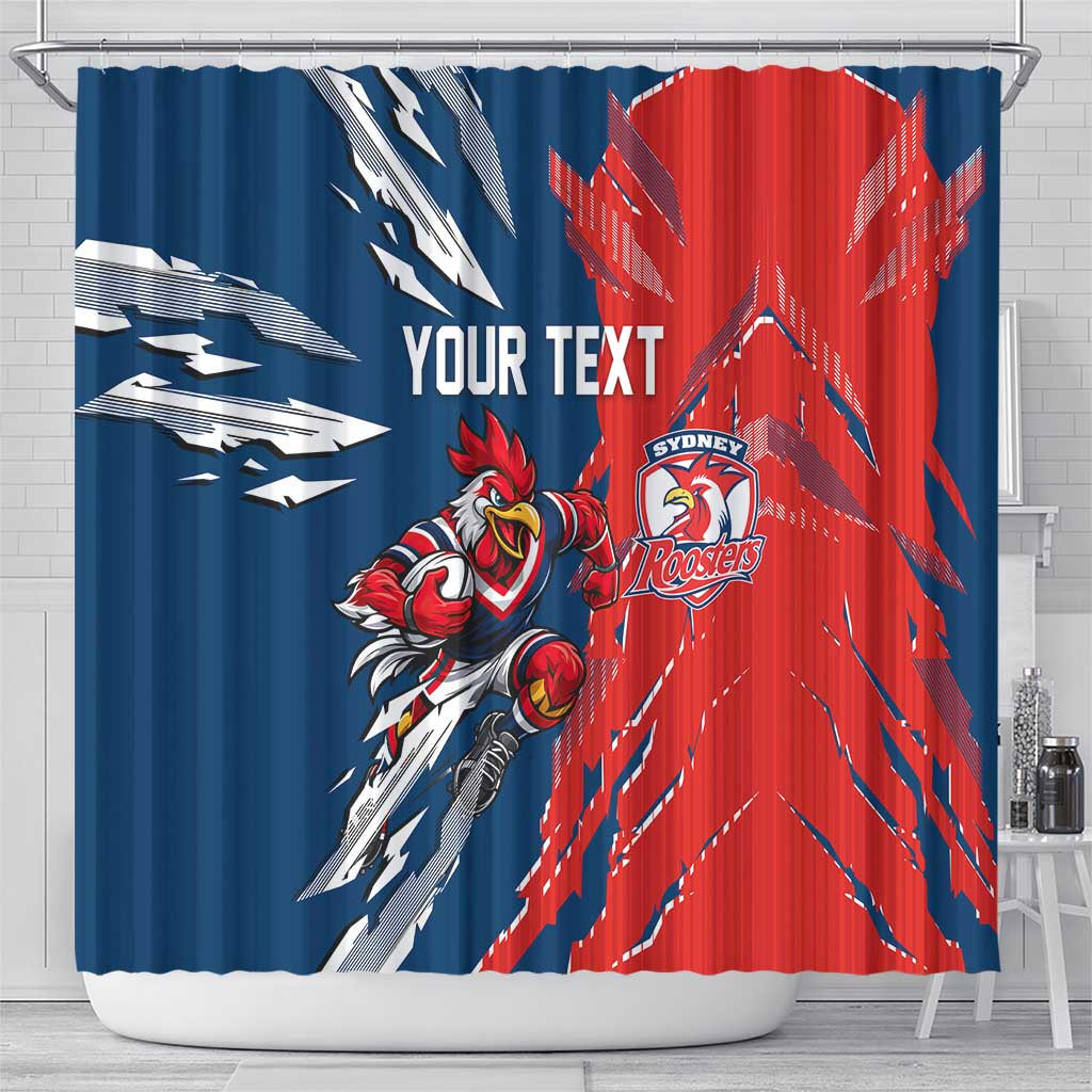 Personalized Sydney Roosters Shower Curtain Dynamic Lightning Mascot Rugby Australia