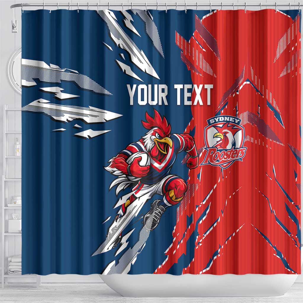 Personalized Sydney Roosters Shower Curtain Dynamic Lightning Mascot Rugby Australia