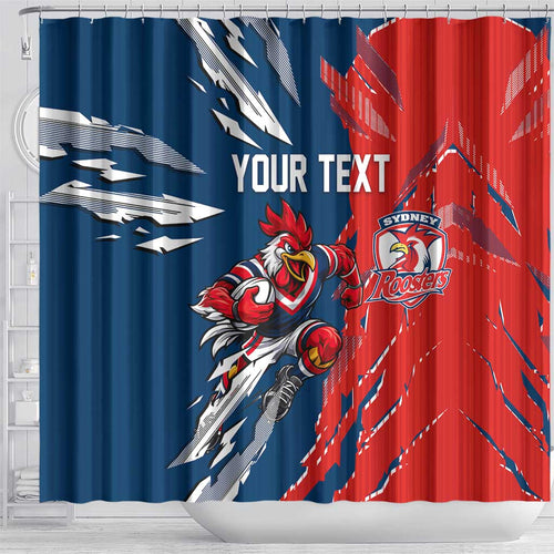 Personalized Sydney Roosters Shower Curtain Dynamic Lightning Mascot Rugby Australia