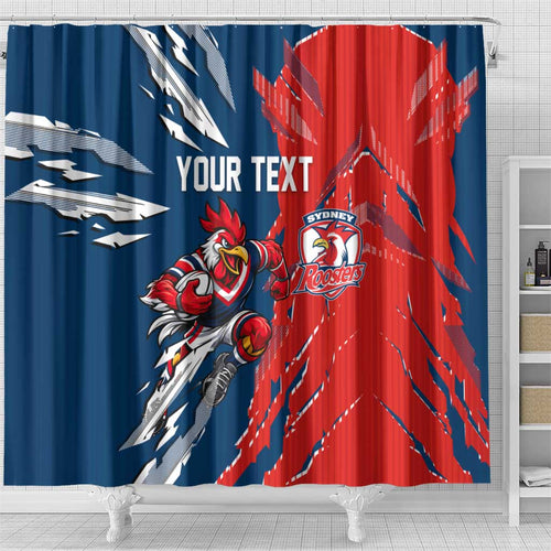 Personalized Sydney Roosters Shower Curtain Dynamic Lightning Mascot Rugby Australia
