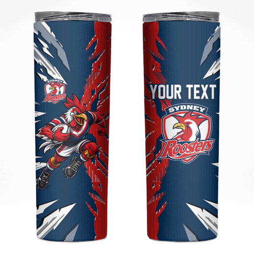Personalized Sydney Roosters Skinny Tumbler Dynamic Lightning Mascot Rugby Australia