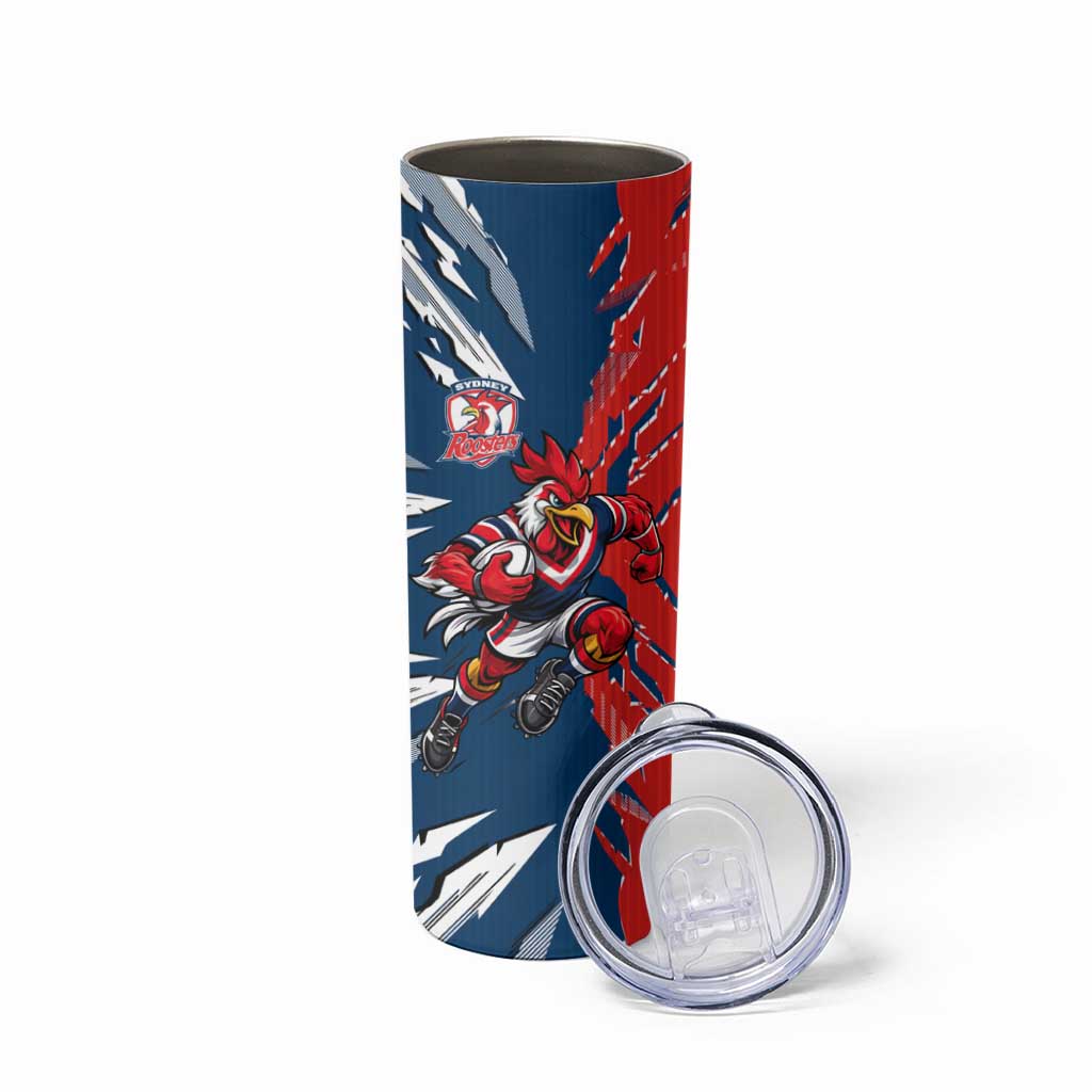 Personalized Sydney Roosters Skinny Tumbler Dynamic Lightning Mascot Rugby Australia