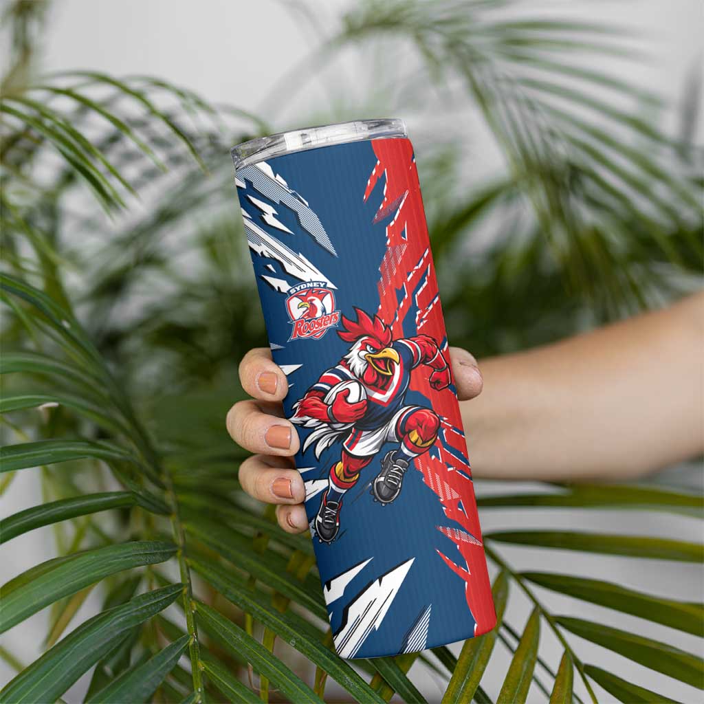 Personalized Sydney Roosters Skinny Tumbler Dynamic Lightning Mascot Rugby Australia