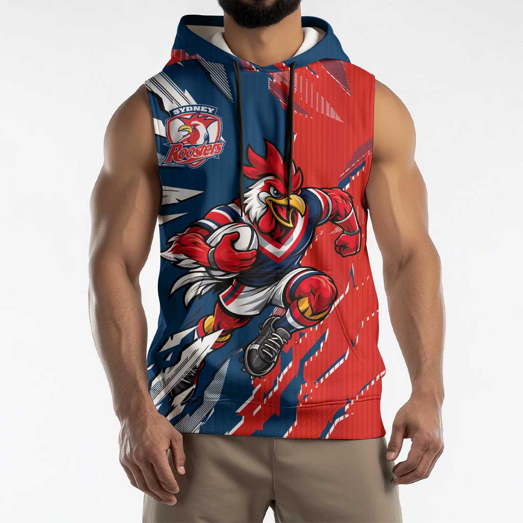 Personalized Sydney Roosters Sleeveless Hoodie Dynamic Lightning Mascot Rugby Australia