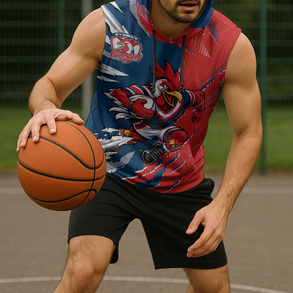 Personalized Sydney Roosters Sleeveless Hoodie Dynamic Lightning Mascot Rugby Australia
