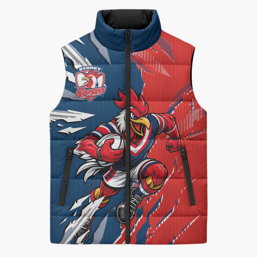 Personalized Sydney Roosters Sleeveless Puffer Jacket Dynamic Lightning Mascot Rugby Australia